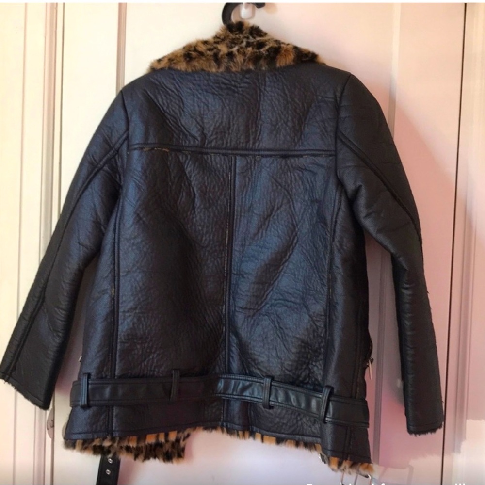 H&M Oversized Moto Jacket with Leopard Print Lining - Picture 2 of 5
